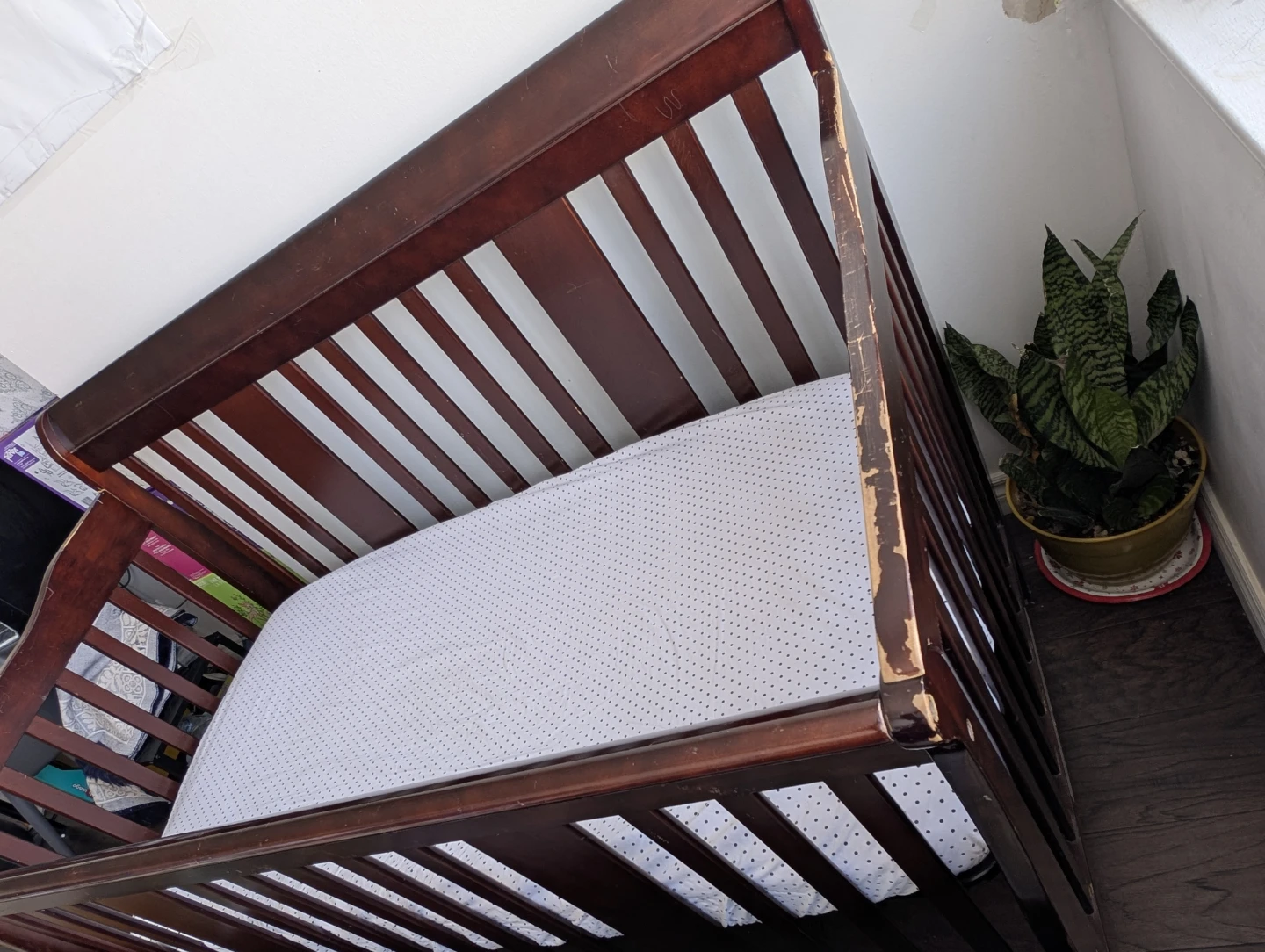 Dark Wood Crib with Mattress