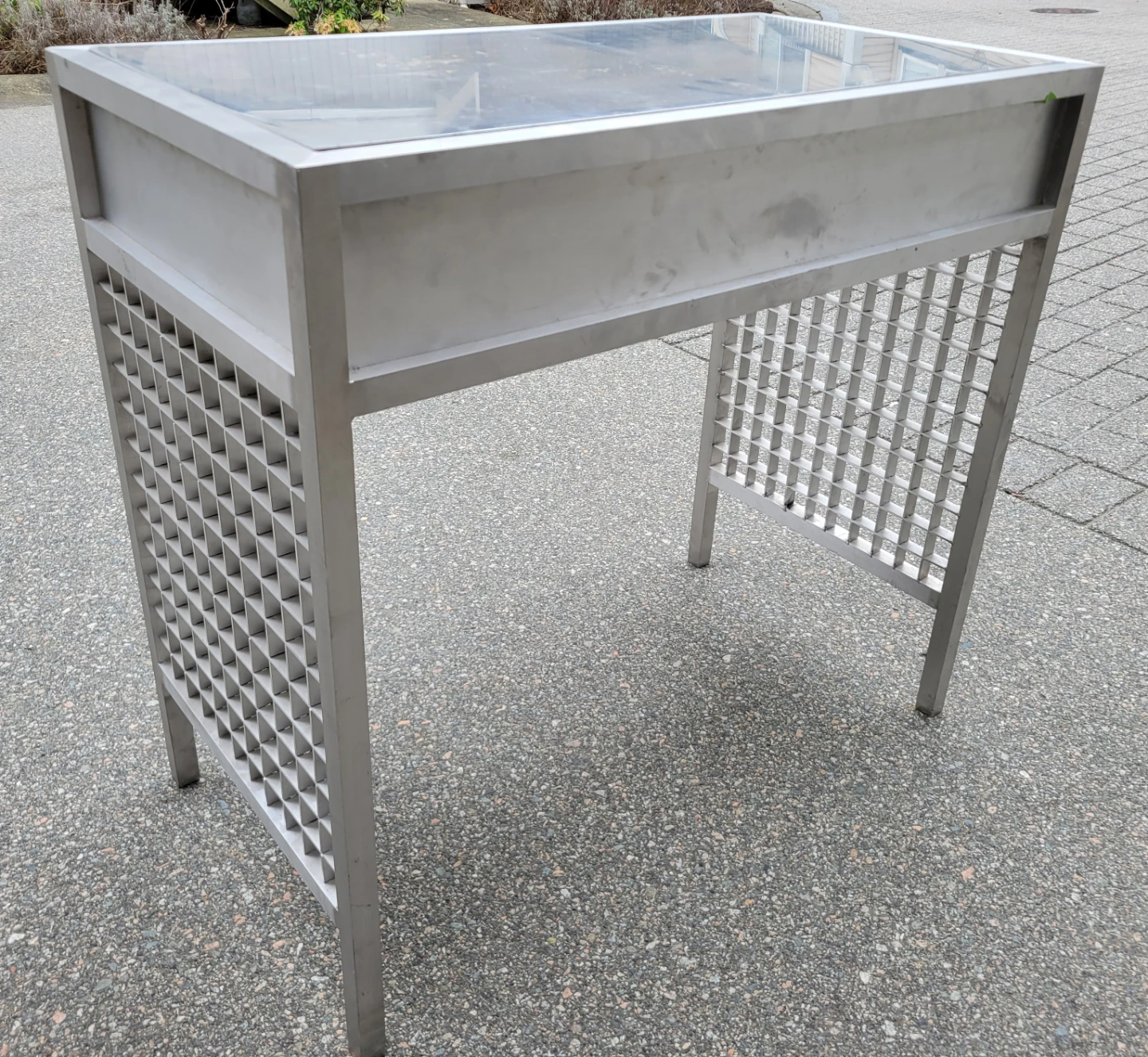 Stainless Steel Console/Entryway Table. Industrial Grid Design. - photo 2