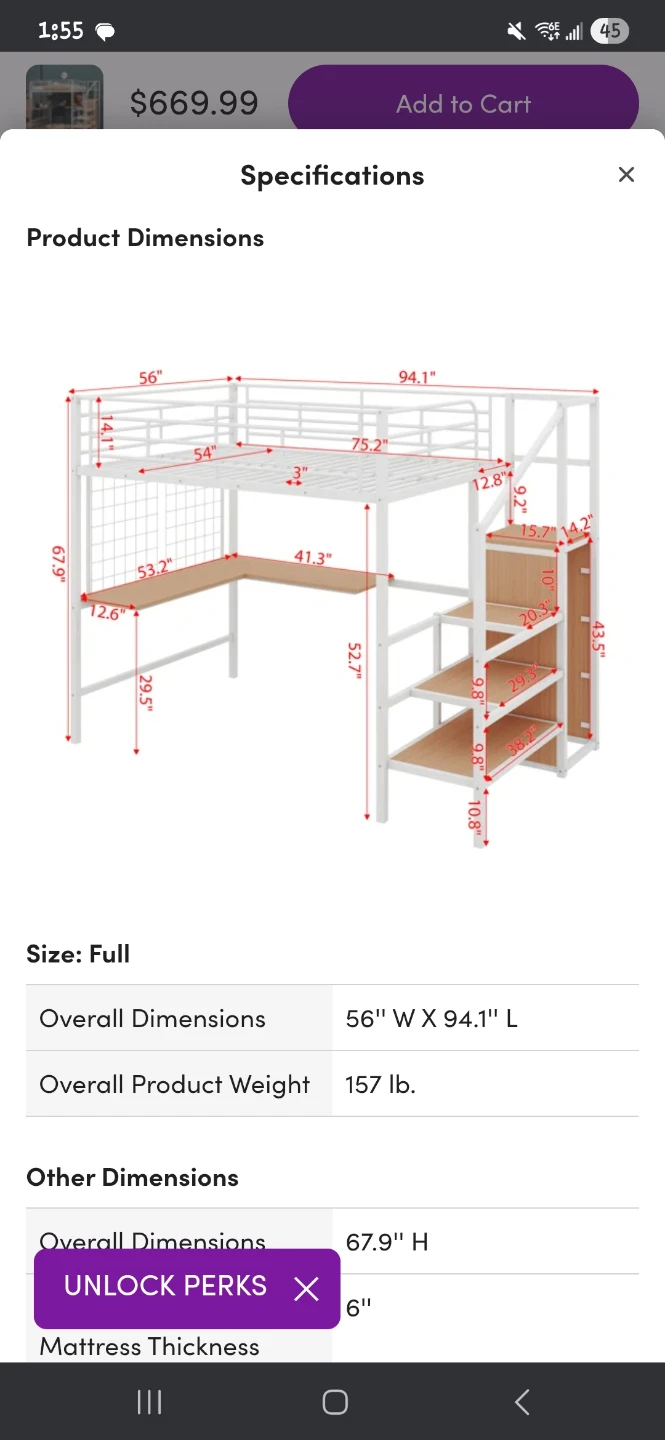 White Loft Bed with Desk and Stairs - Full Size - photo 3