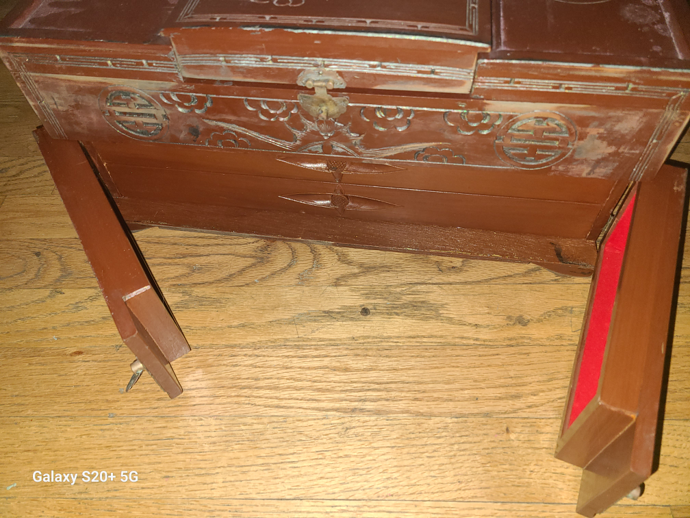 Vintage Carved Wooden Jewelry Box with Mirror - photo 2