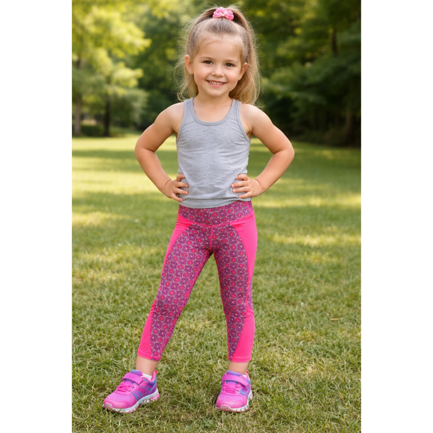 GapFit Kids Girls XS "4-5 Yrs" Pink Floral Athletic Leggings