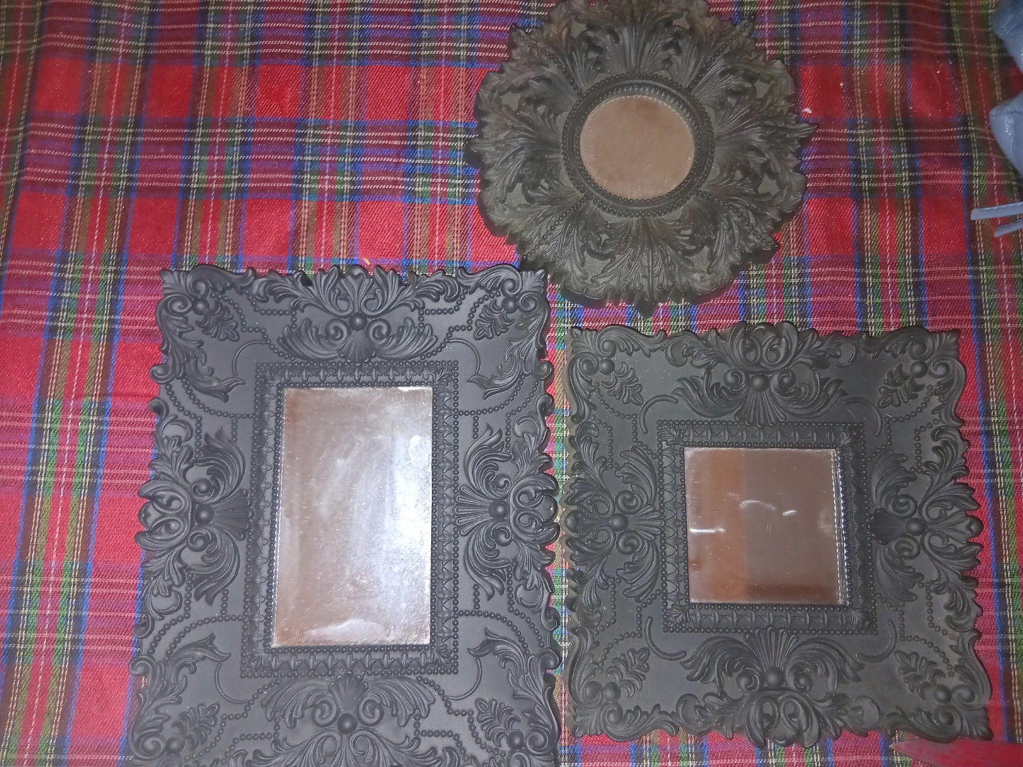 Set of 3 Black Ornate Mirrors