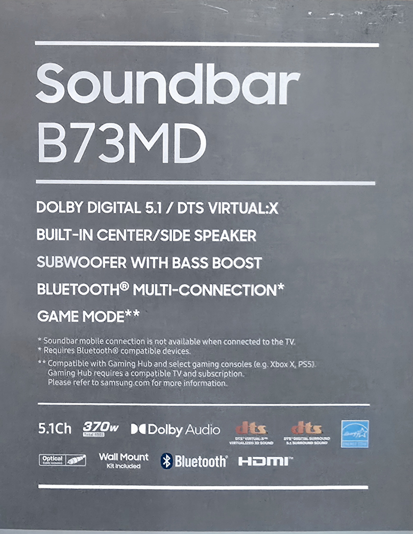 Samsung Soundbar B73MD with Subwoofer - NEW! - photo 2