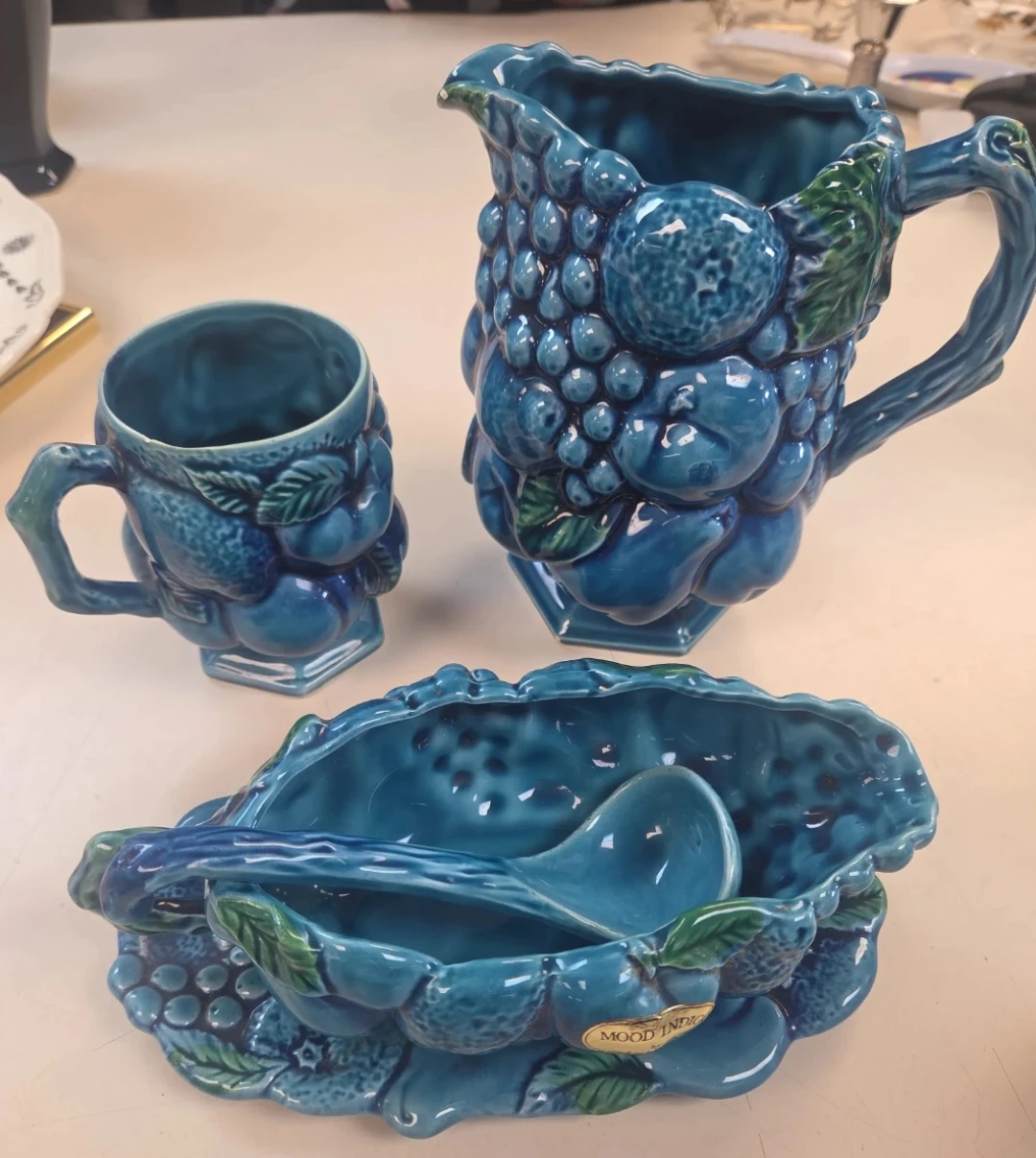 Ceramic Pitcher, Cup, and Dish Set with Spoon