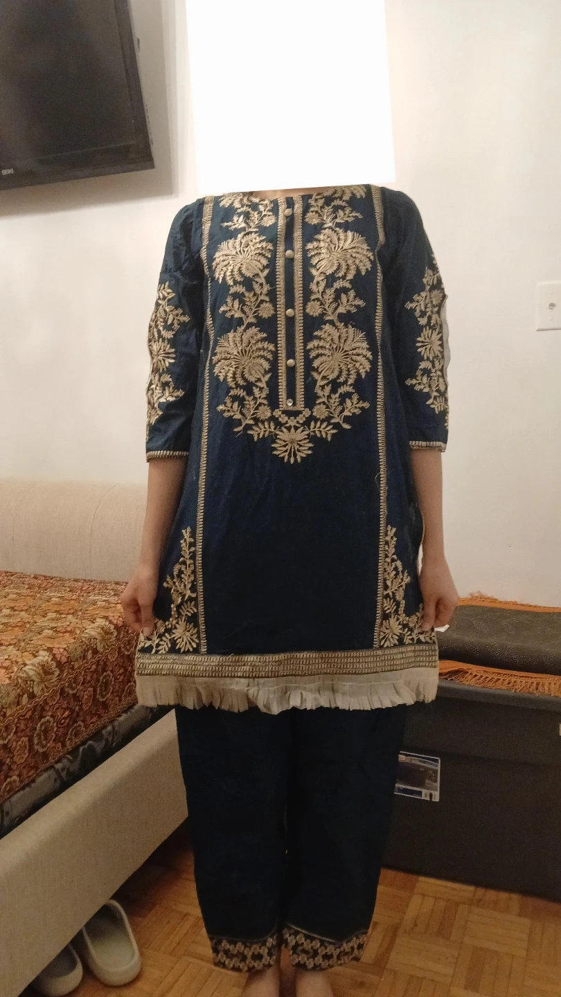 Embroidered Blue Kurti with Pants