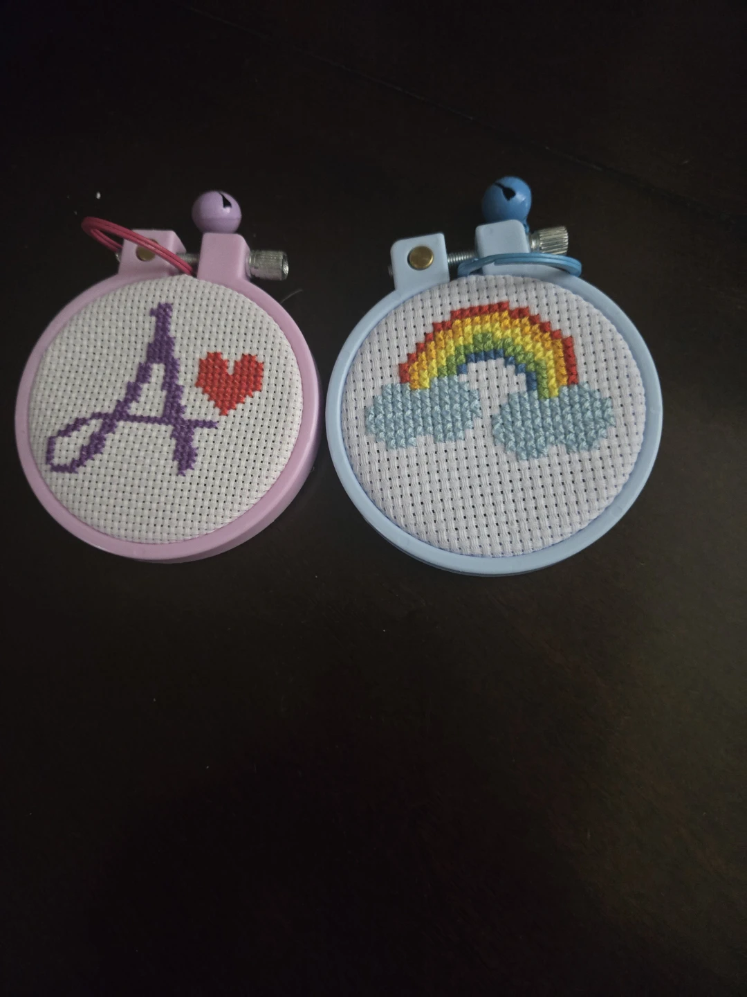 Mini Cross Stitch Keychains - Rainbow & Initial A - photo 4