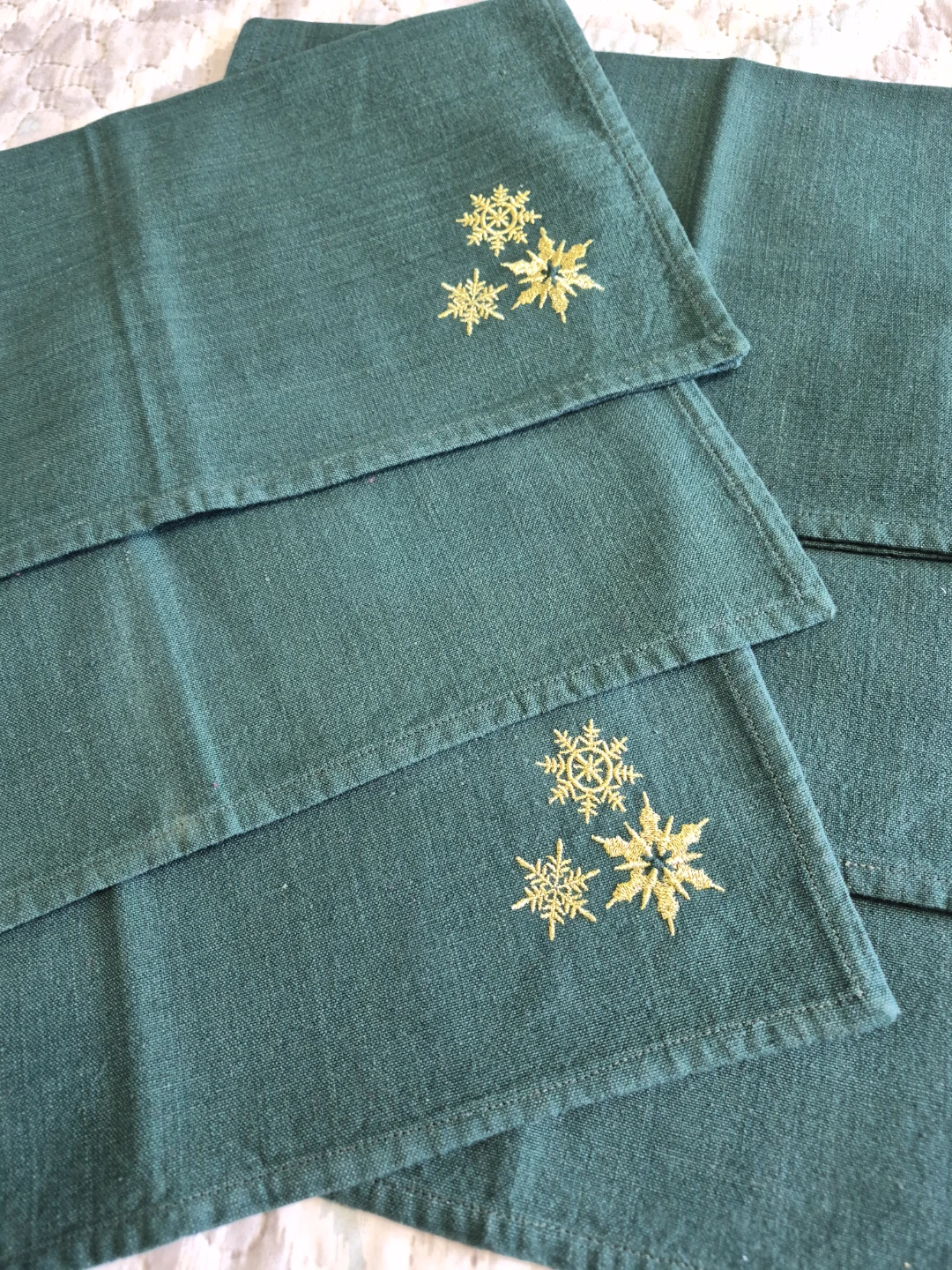 Green Embroidered Snowflake Cotton Napkins - photo 2