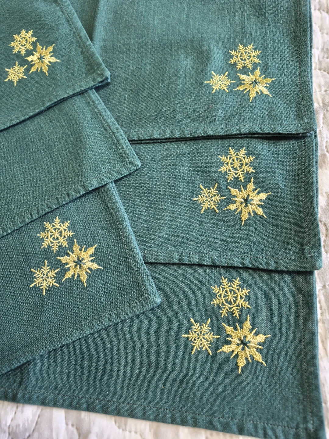 Green Embroidered Snowflake Cotton Napkins - photo 4