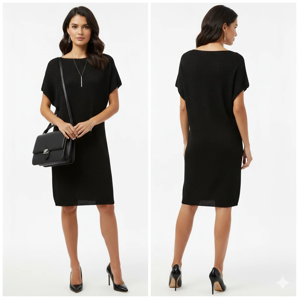 Sarah Pacini Black Metallic Knit Tunic Dress - One Size - photo 4