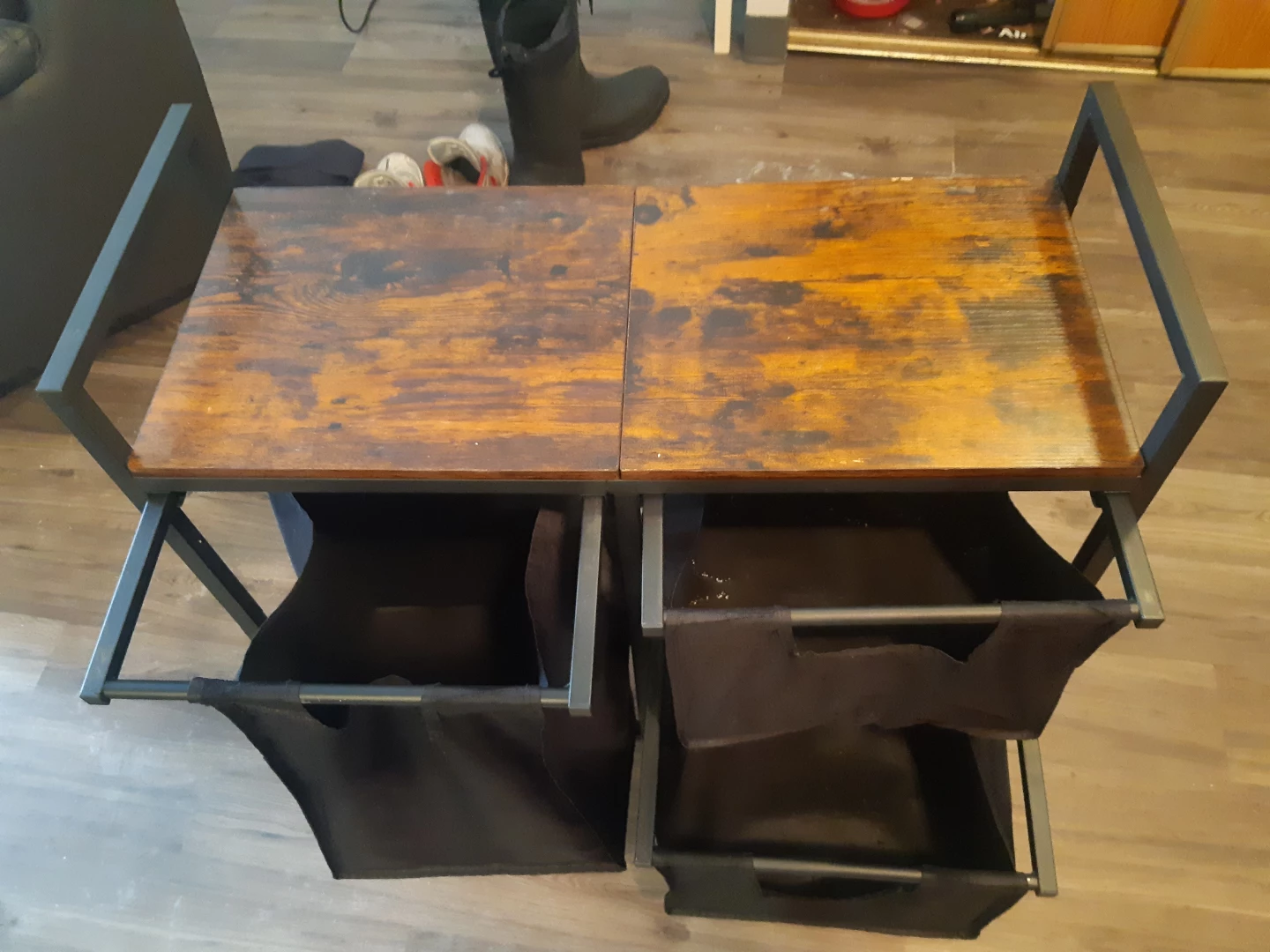 Rustic Wood Top Rolling Laundry Cart with Two Baskets - photo 2