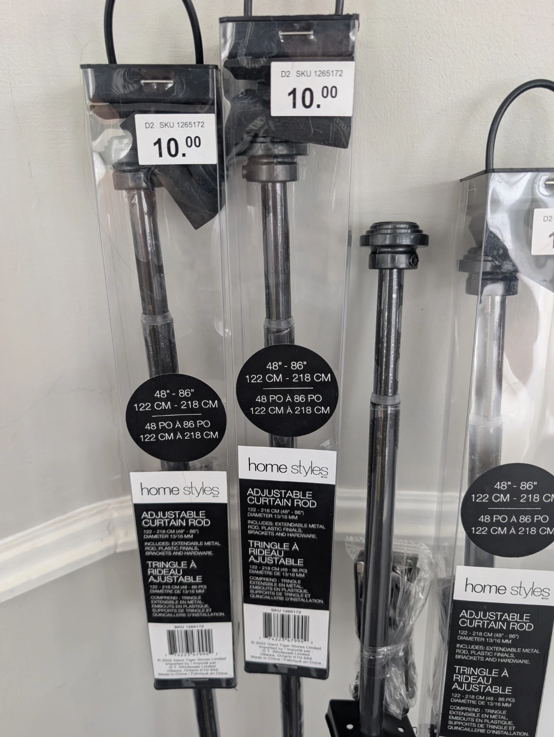 Set of 4 - Home Styles Adjustable Curtain Rod 48"-86" Black
