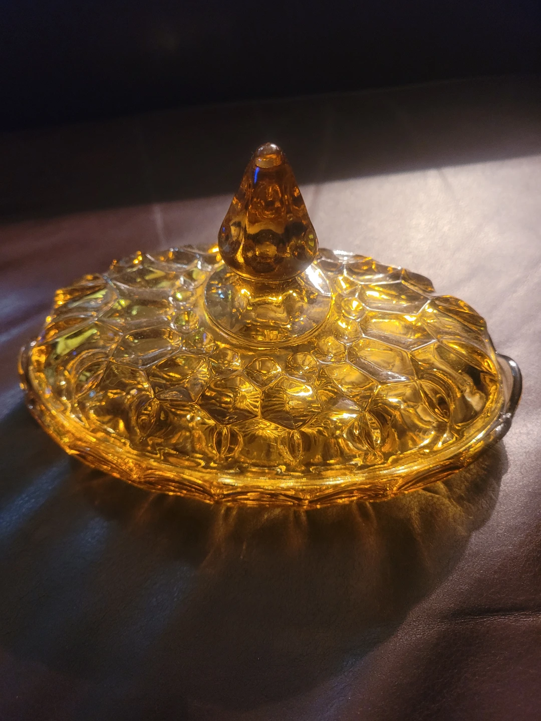Amber Glass Butter Dish with Lid