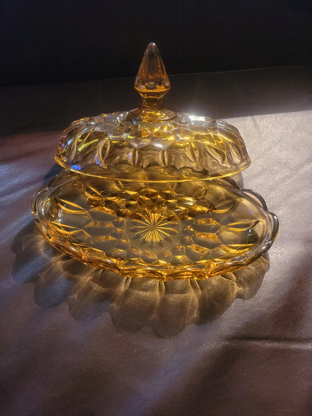 Amber Glass Butter Dish with Lid - photo 2