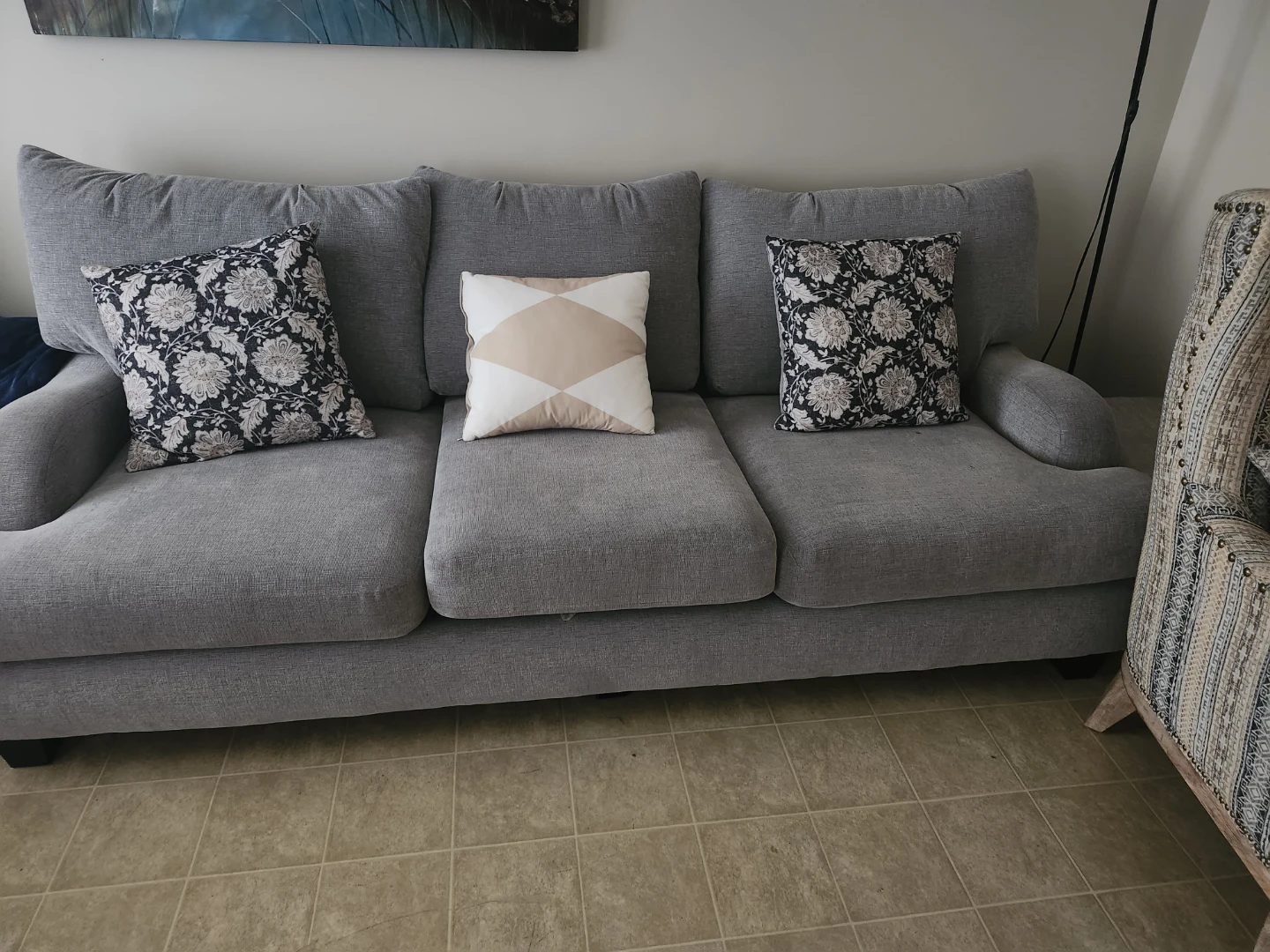 Patterned Accent Chair with Throw Pillow