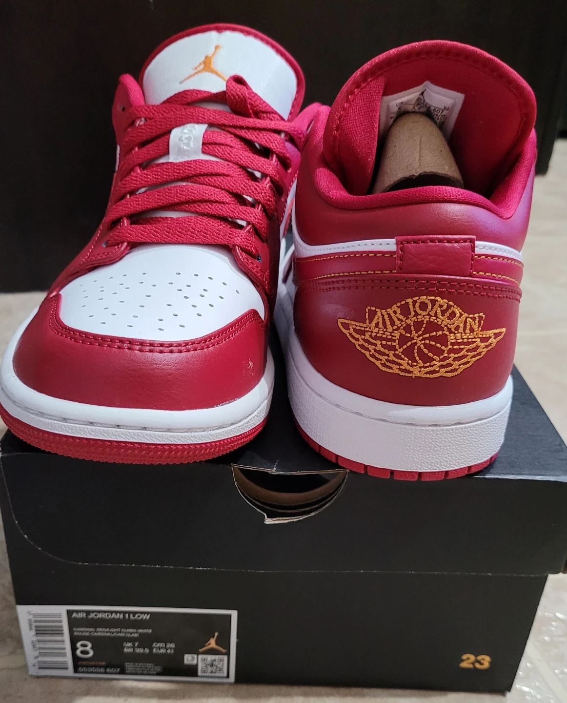Air Jordan 1 Low Cardinal Red/Light Curry-White Shoes - photo 2