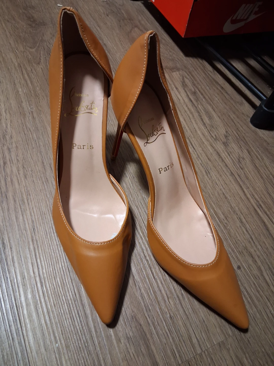 Christian Louboutin Paris Brown Leather Pointed Toe Heels