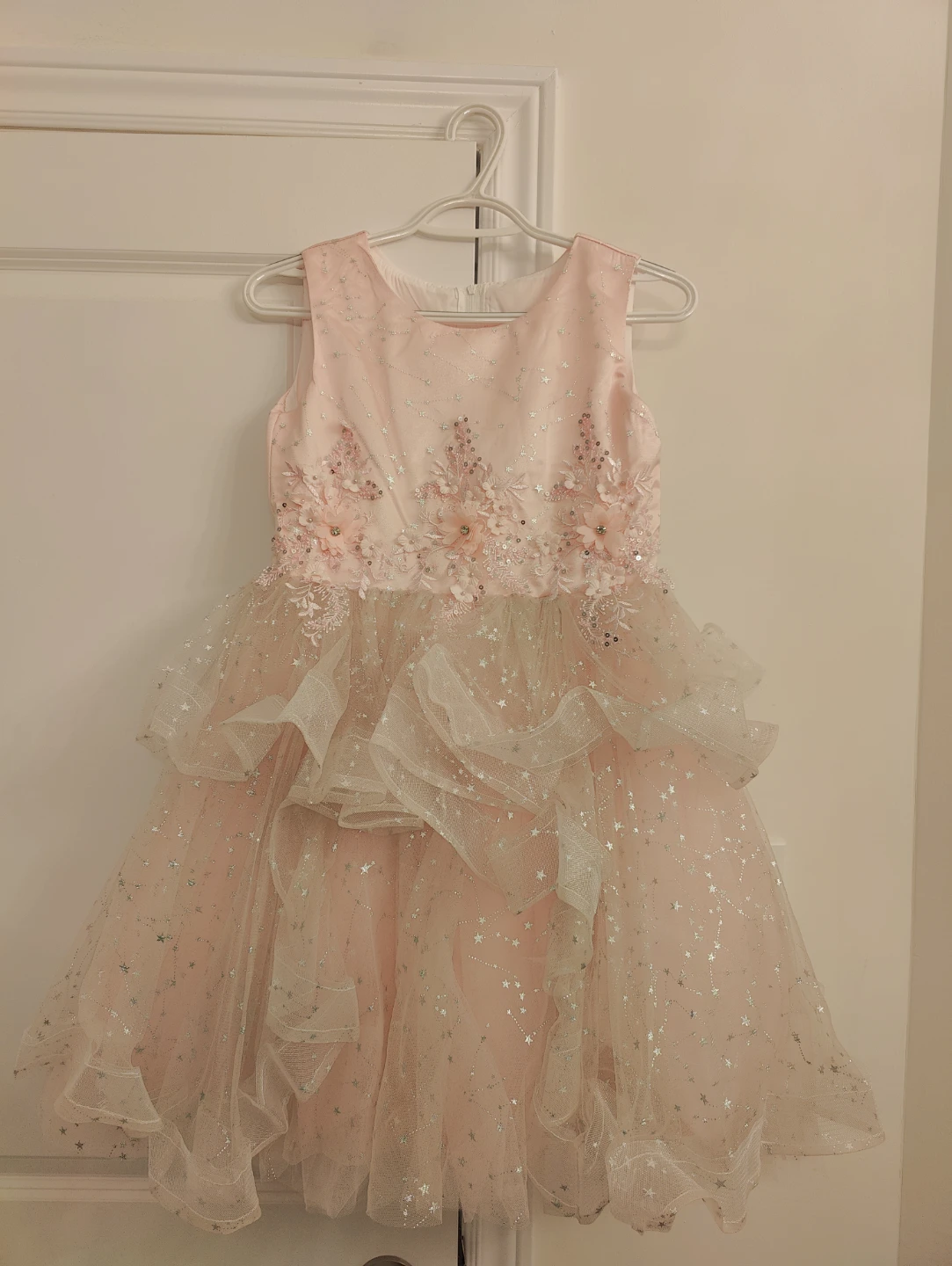 Pink Tulle Dress with Stars and Flowers
