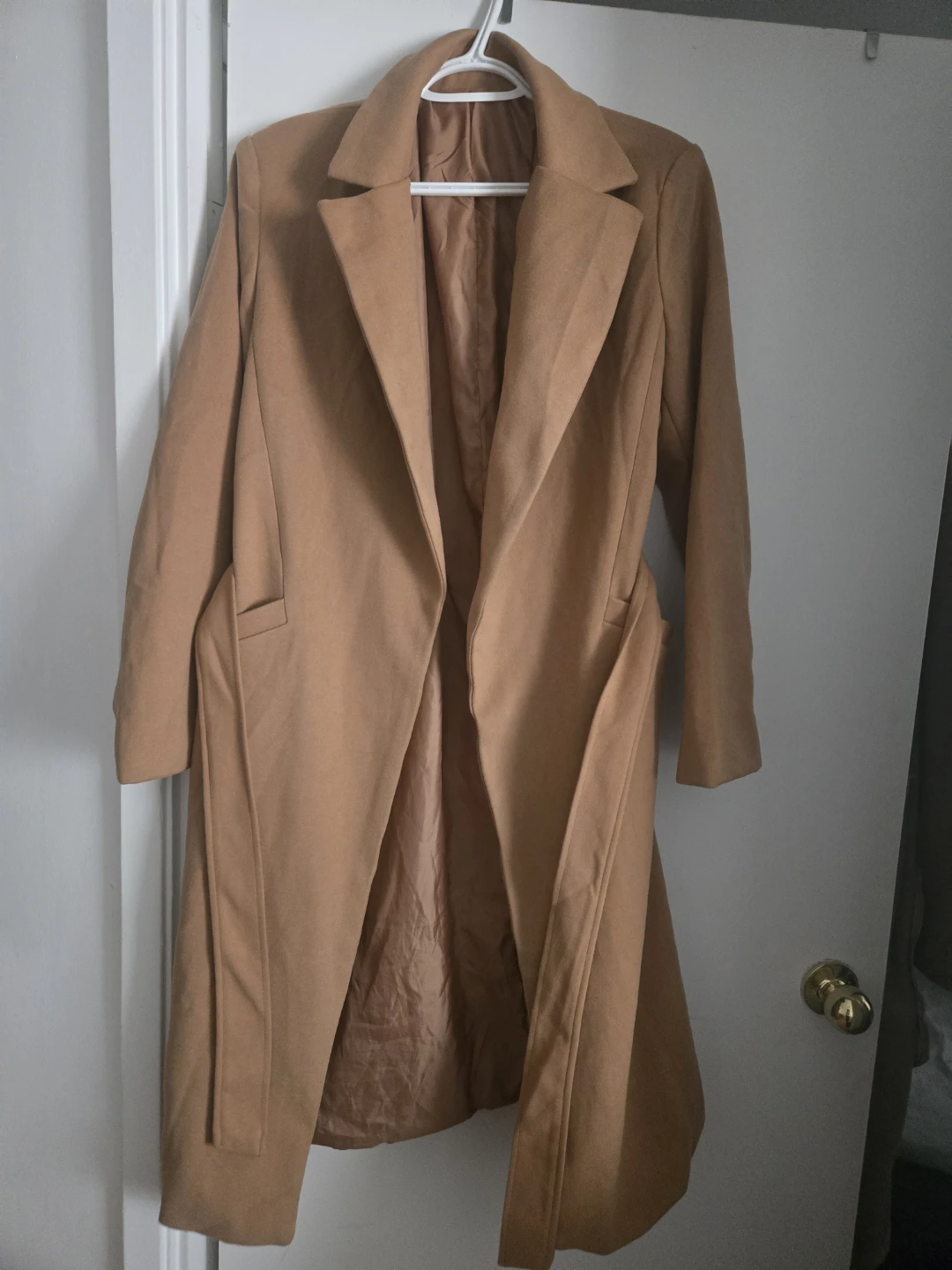 New Camel Longline Coat with Belt