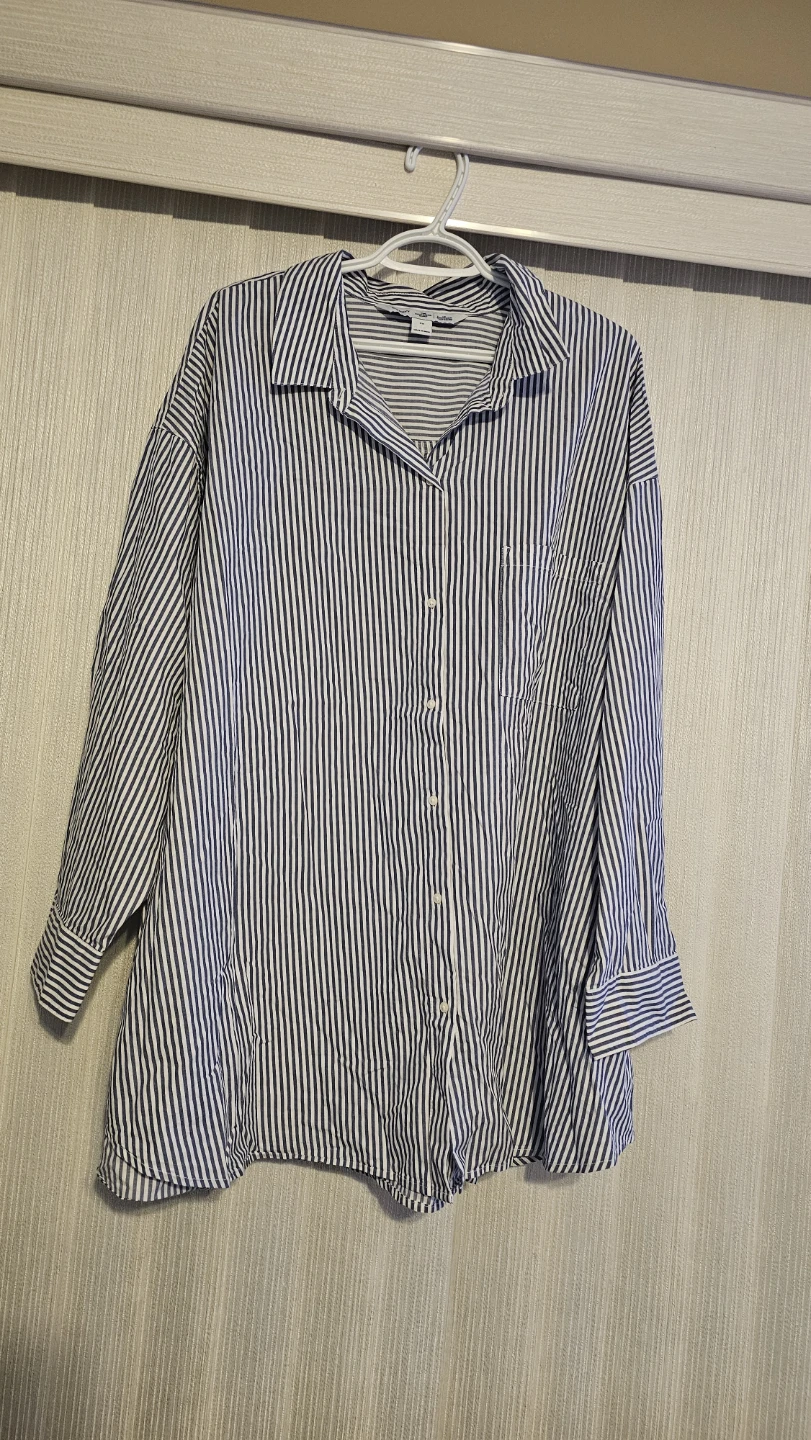 Old Navy 3X The Boyfriend Shirt Blue White Stripe
