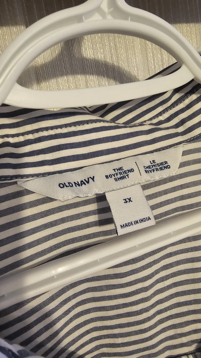 Old Navy 3X The Boyfriend Shirt Blue White Stripe - photo 2