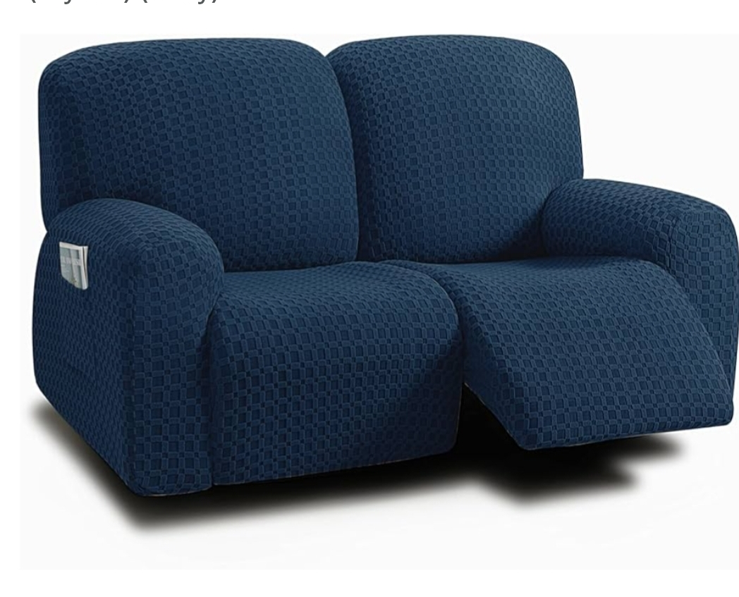 ULTICOR Navy Jacquard Stretch Loveseat Recliner Slipcover