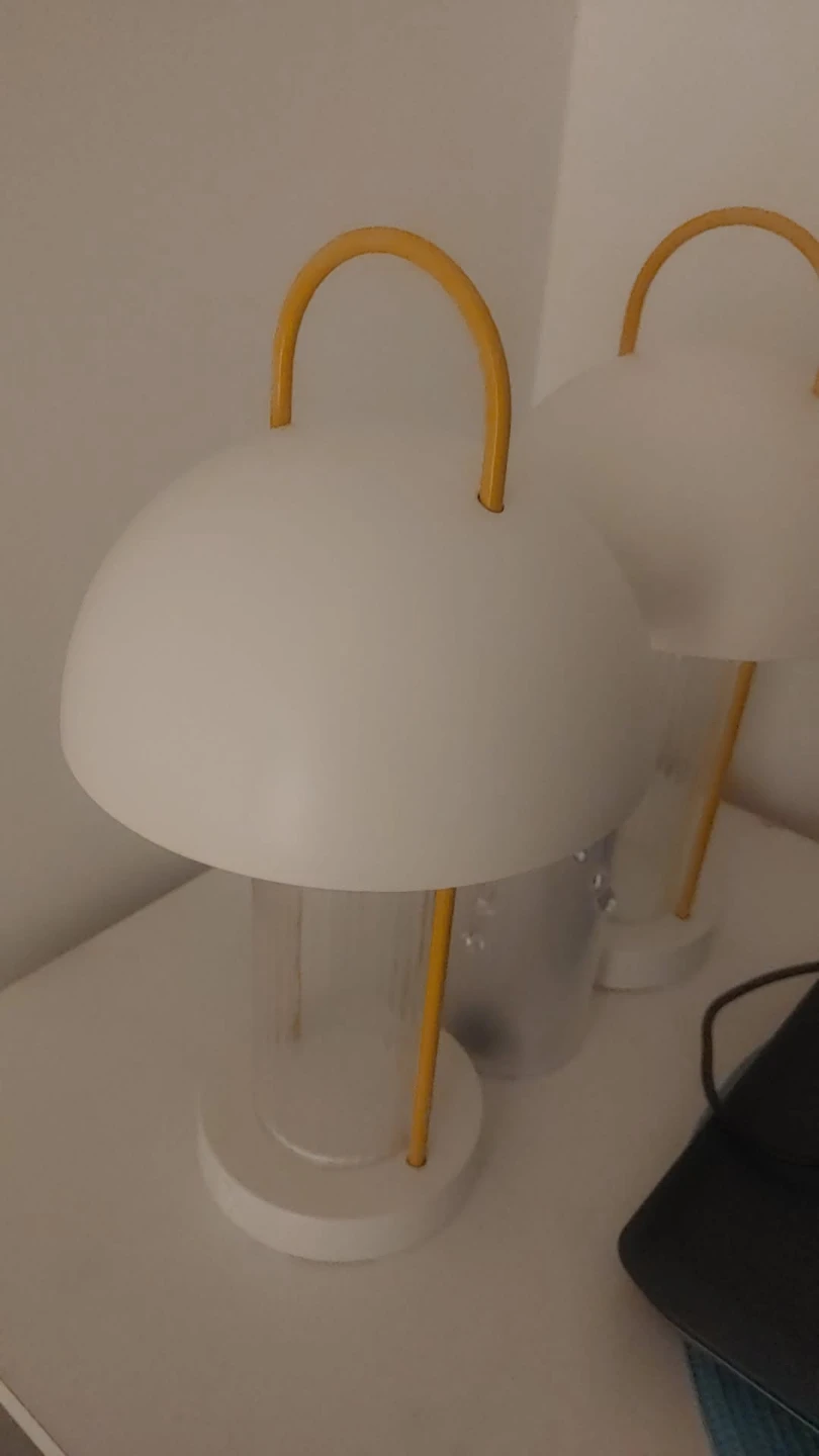 White mushroom-shaped table lamp with yellow accents - photo 2