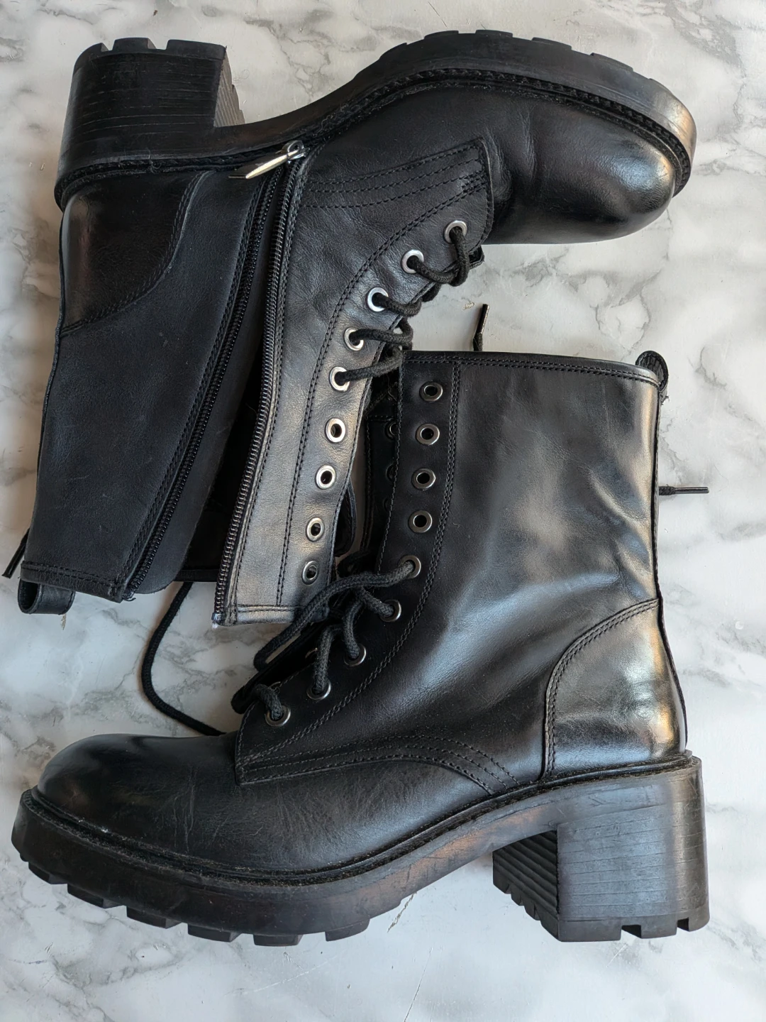ALDO Black Leather Combat Boots size 7.5 Ladies