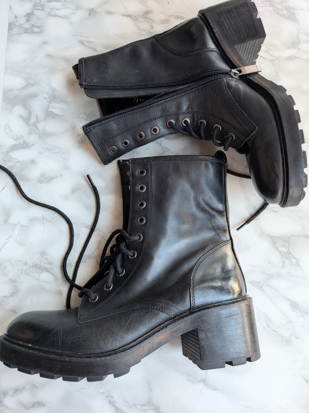 ALDO Black Leather Combat Boots size 7.5 Ladies - photo 4