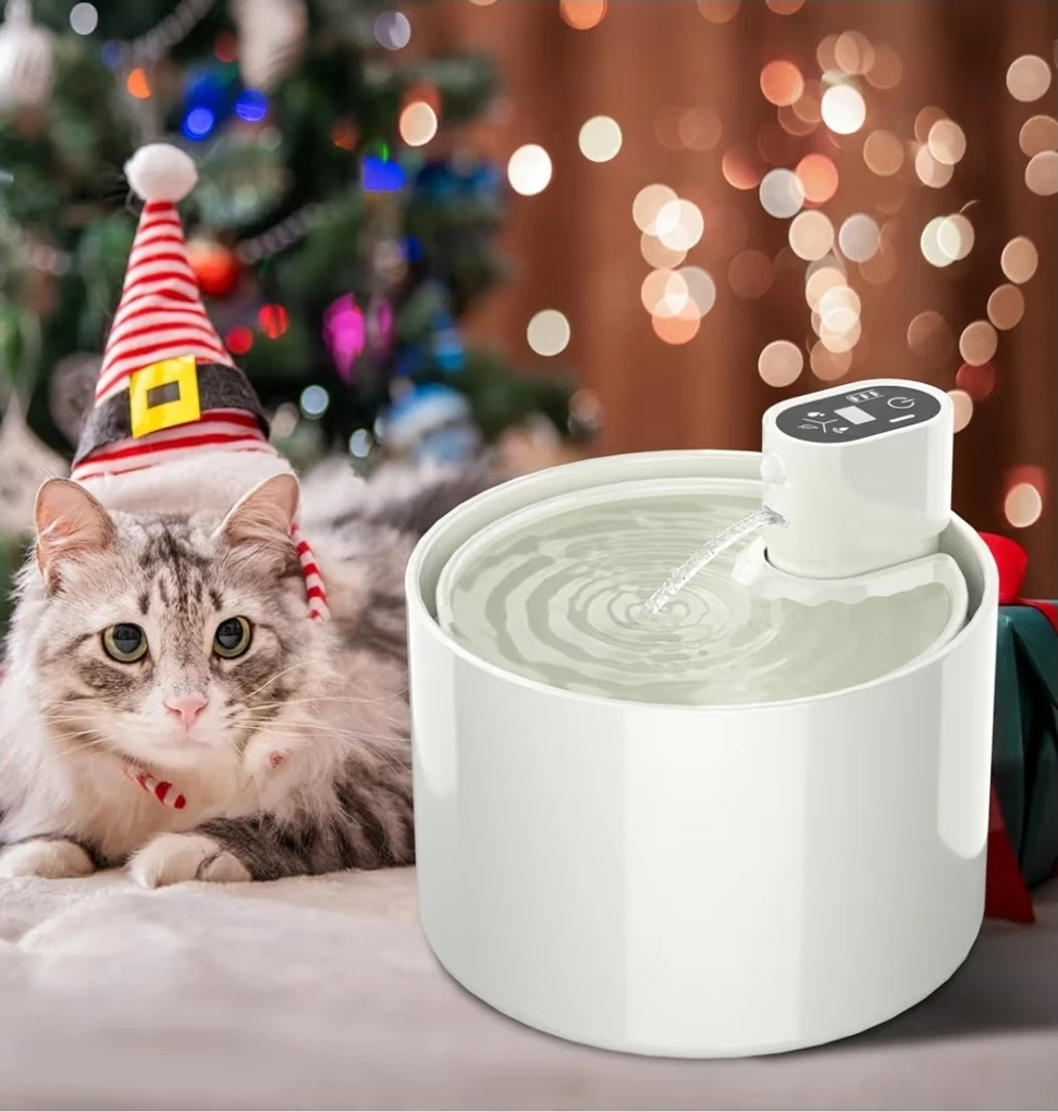 Cordless Ceramic Cat Water Fountain 2.3L Automatic Pet Fountain - photo 5
