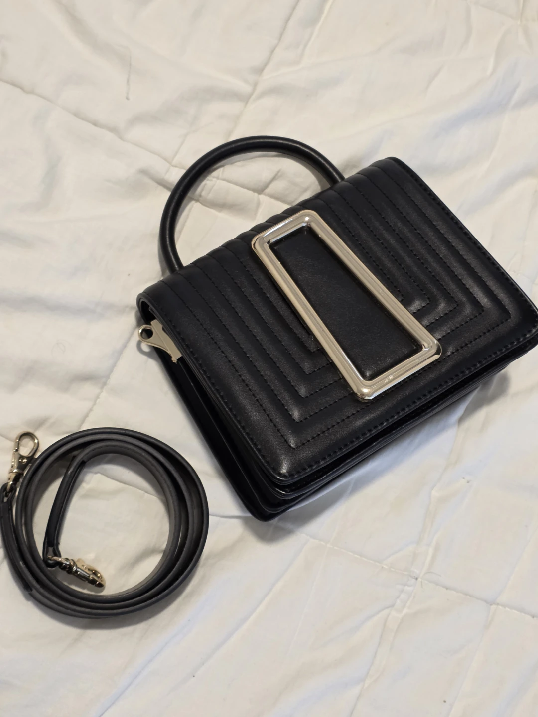 Zara Women's Black Crossbody Bag With Gold Hardware 8"x6"x2.5"