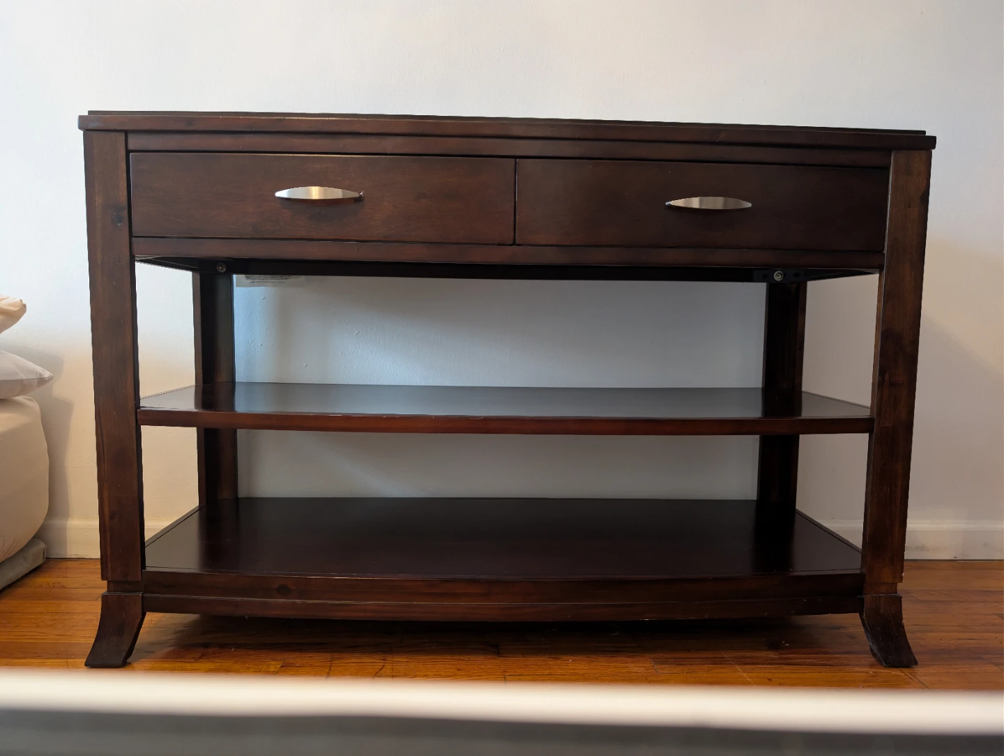 Dark Wood Console Table with 2 Drawers and 2 Shelves