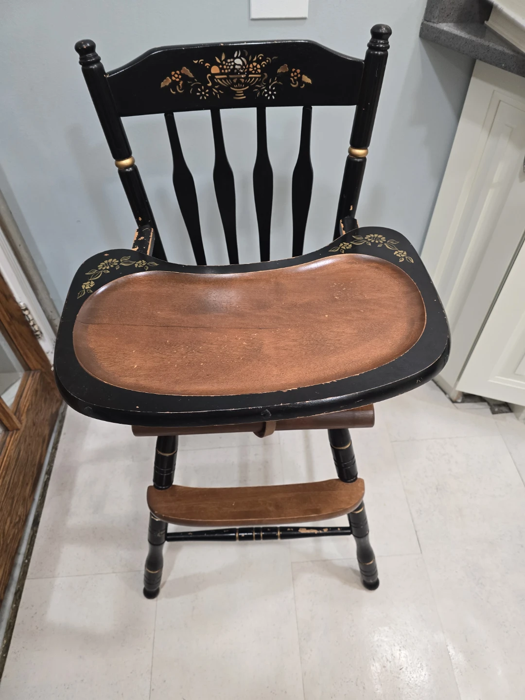 Vintage Wooden High Chair with Tray