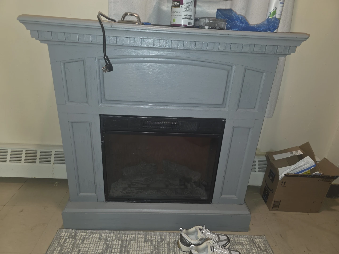 Grey Electric Fireplace Mantel