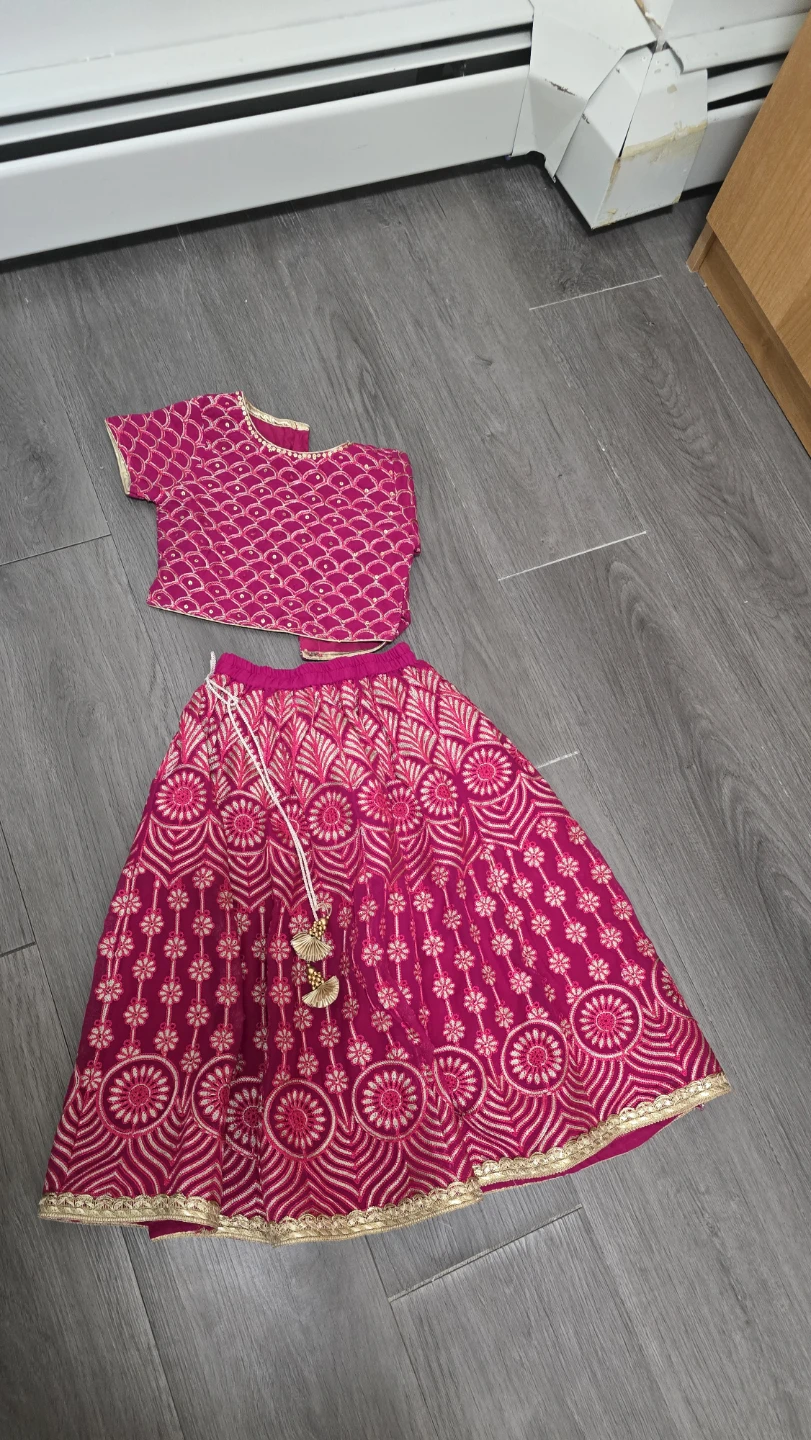 Girls' Pink Embroidered Lehenga Choli Set
