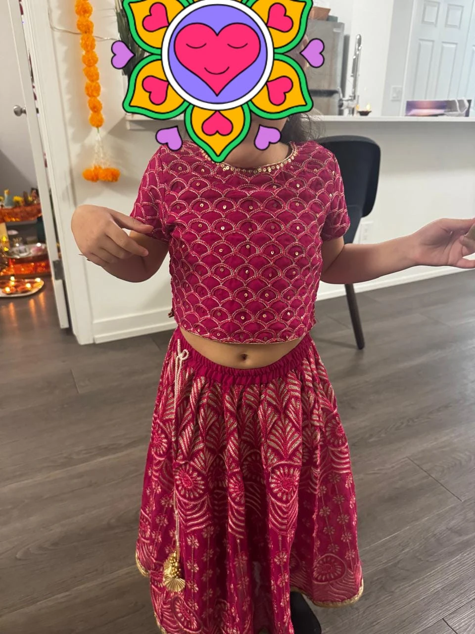 Girls' Pink Embroidered Lehenga Choli Set - photo 3