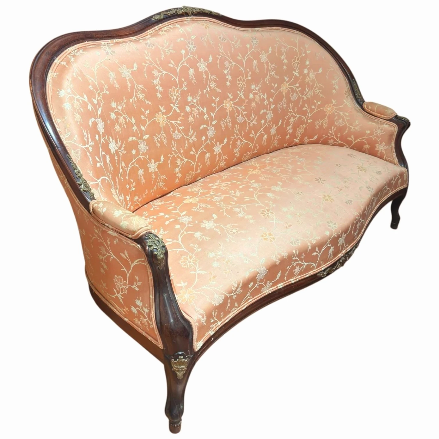 Reupholstered Antique Victorian Floral Pink Settee Couch