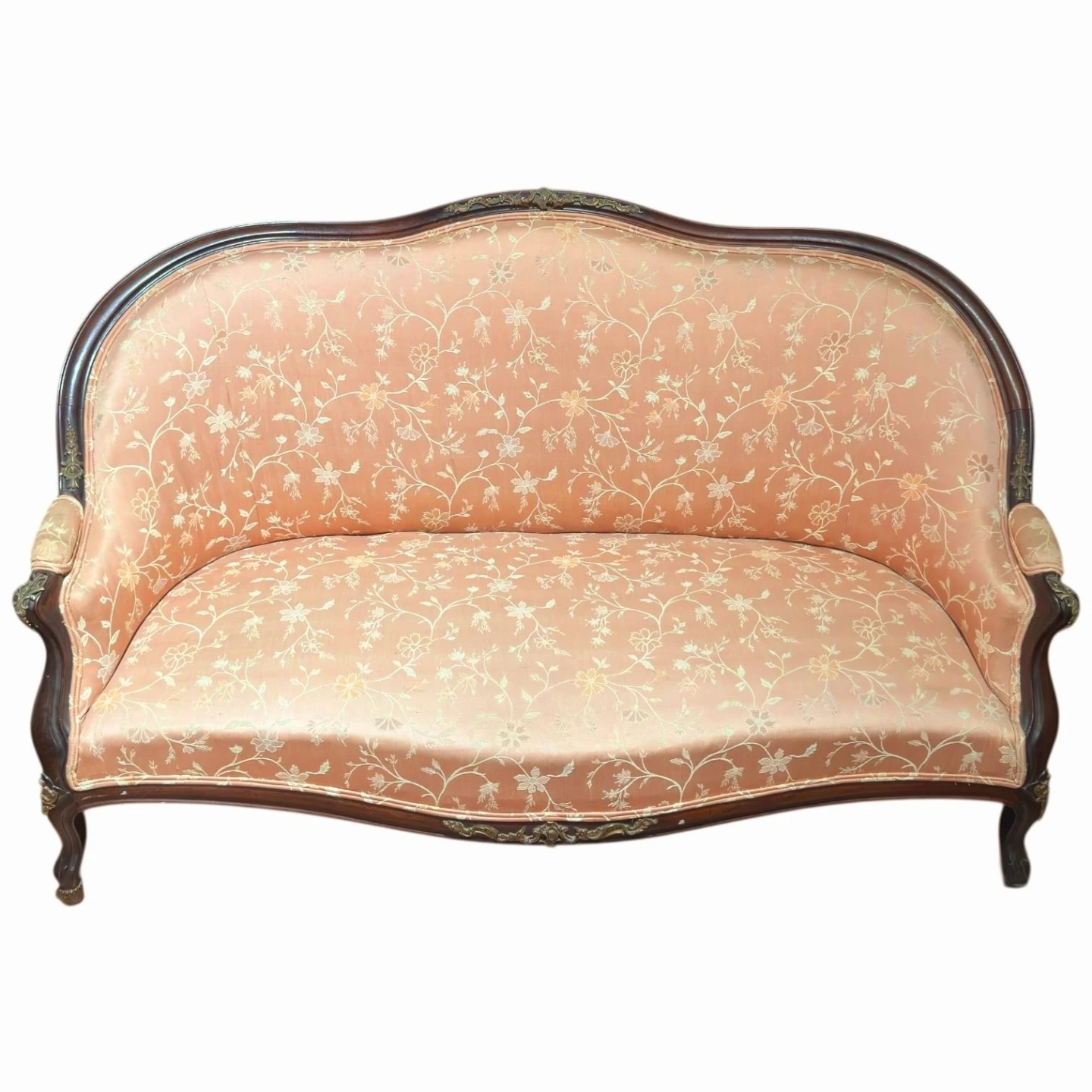 Reupholstered Antique Victorian Floral Pink Settee Couch - photo 2