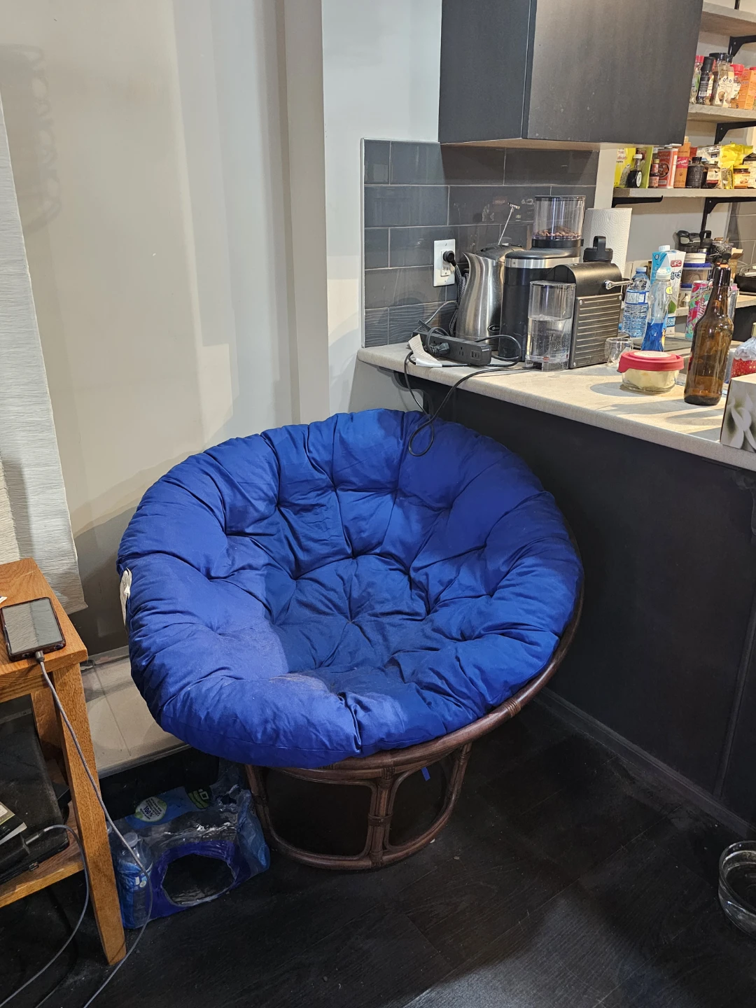 Blue Papasan Chair with Rattan Base