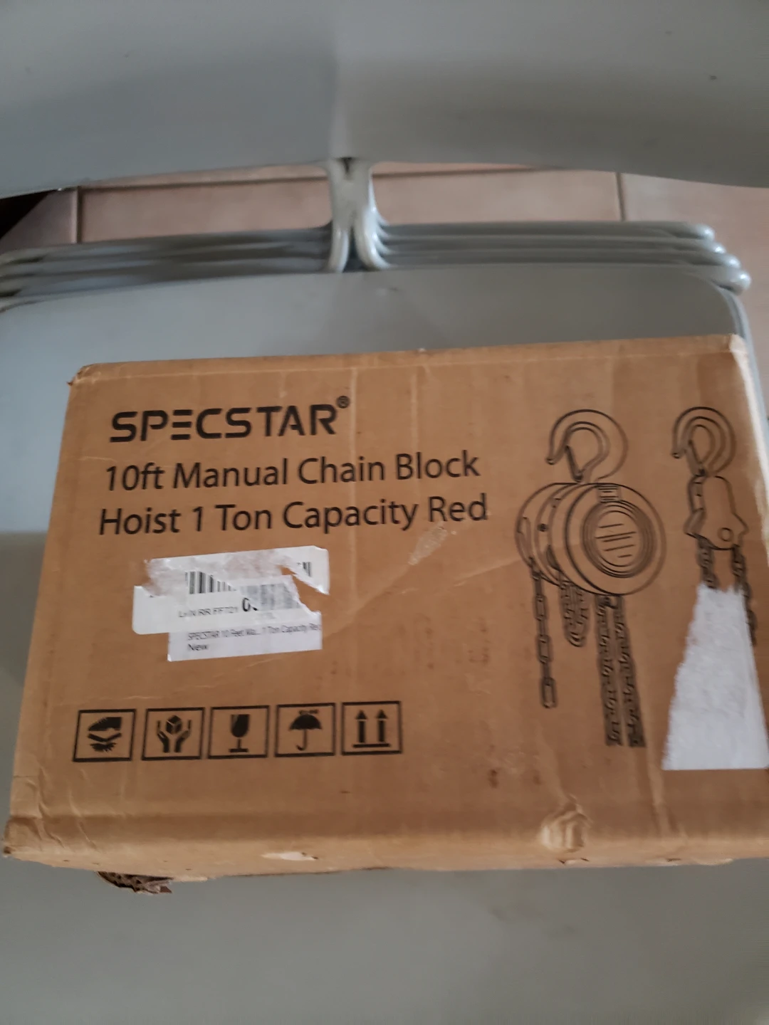 SPECSTAR 10ft Manual Chain Block Hoist 1 Ton Capacity Red