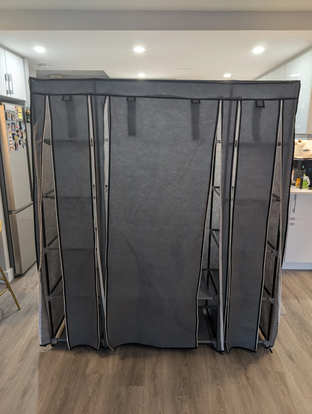 Grey Portable Wardrobe Closet with Shelves