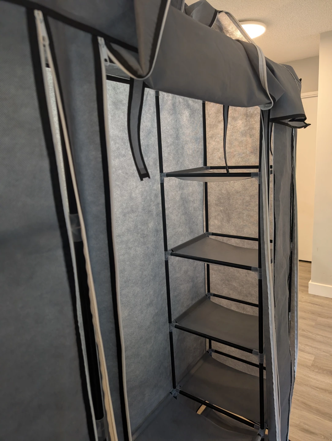 Grey Portable Wardrobe Closet with Shelves - photo 2
