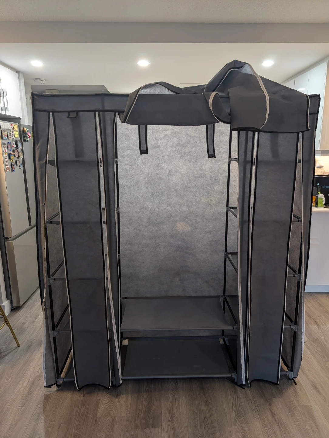 Grey Portable Wardrobe Closet with Shelves - photo 3