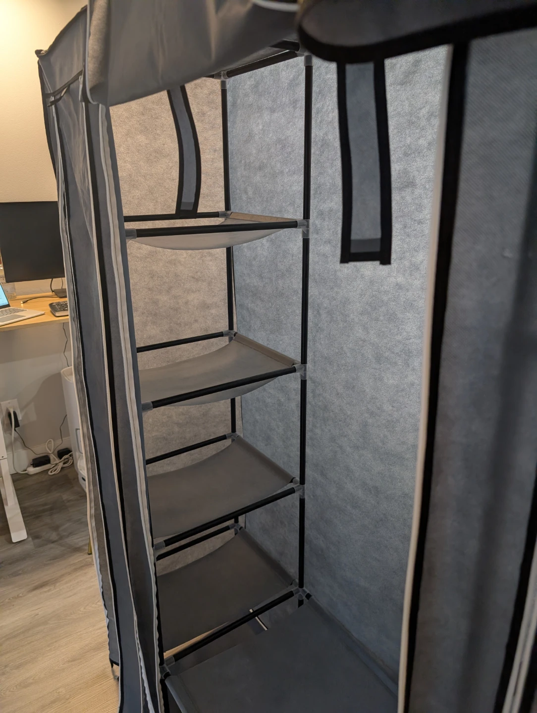 Grey Portable Wardrobe Closet with Shelves - photo 4