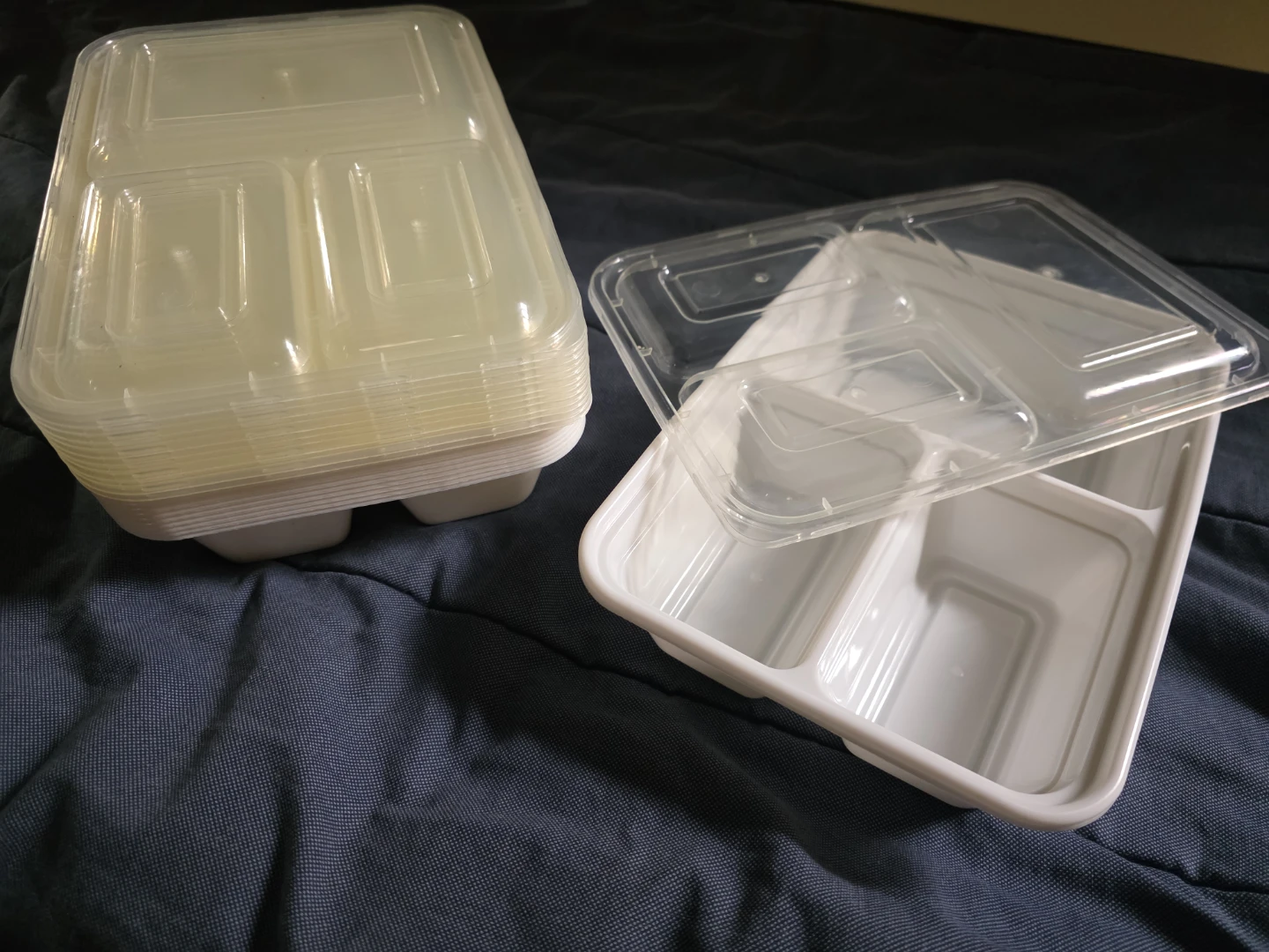 Stack of 3-Compartment Food Containers with Lids