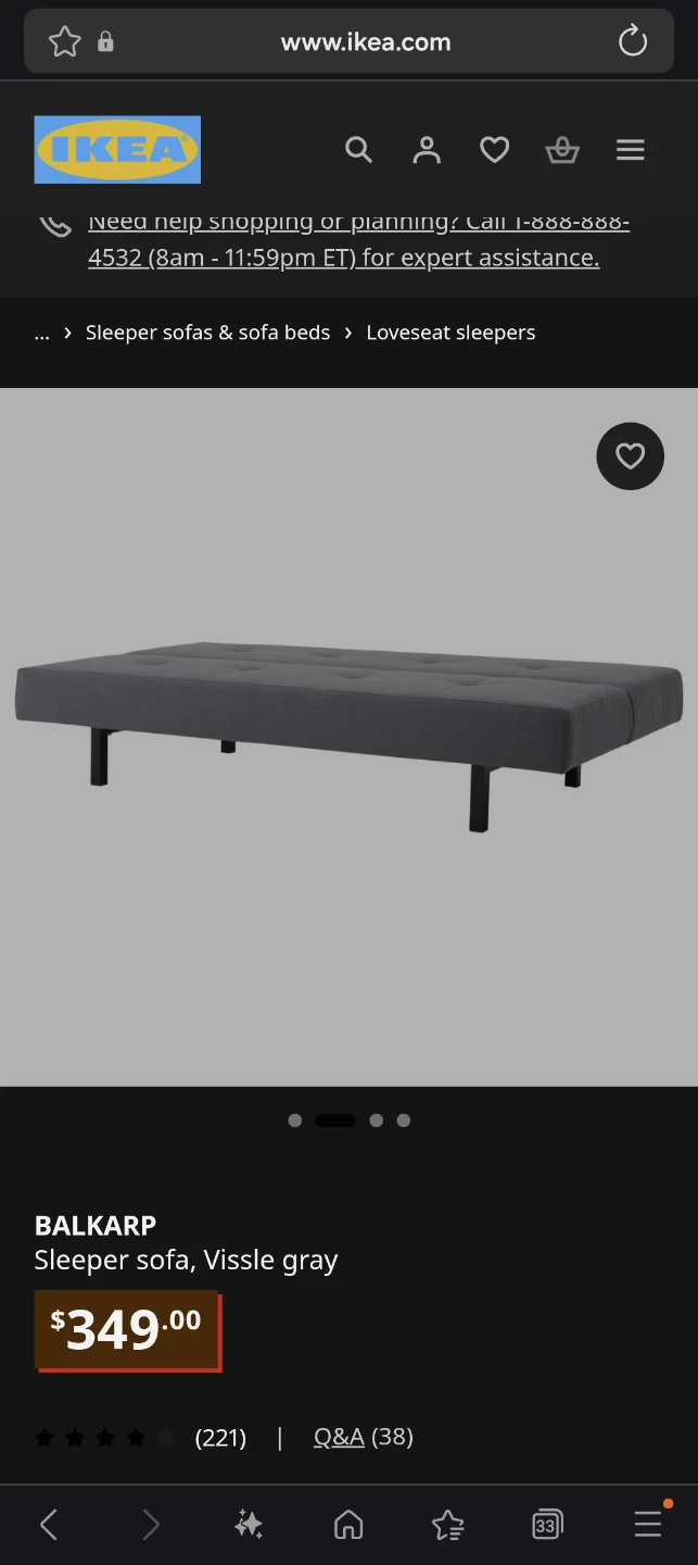 IKEA BALKARP Sleeper Sofa, Vissle Gray - Moving sale - photo 2