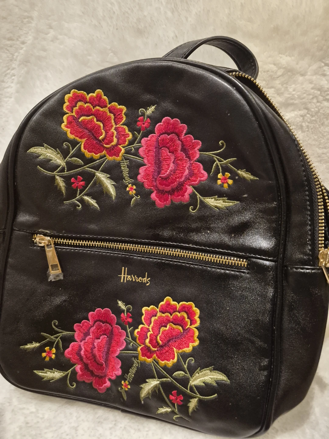 Harrods Black Embroidered Floral Mini Backpack
