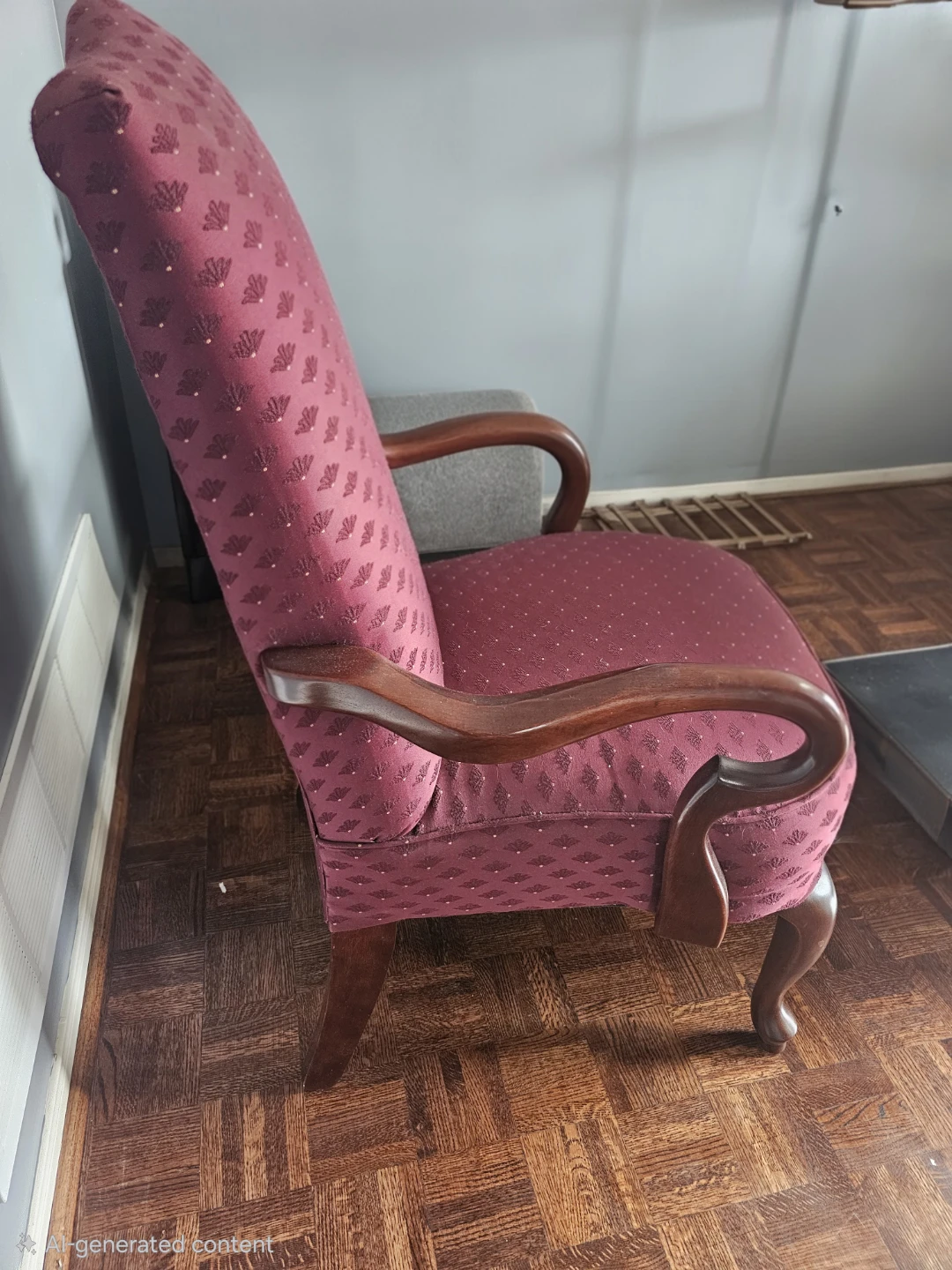 Burgundy Upholstered Accent Chair with Wooden Arms - photo 2