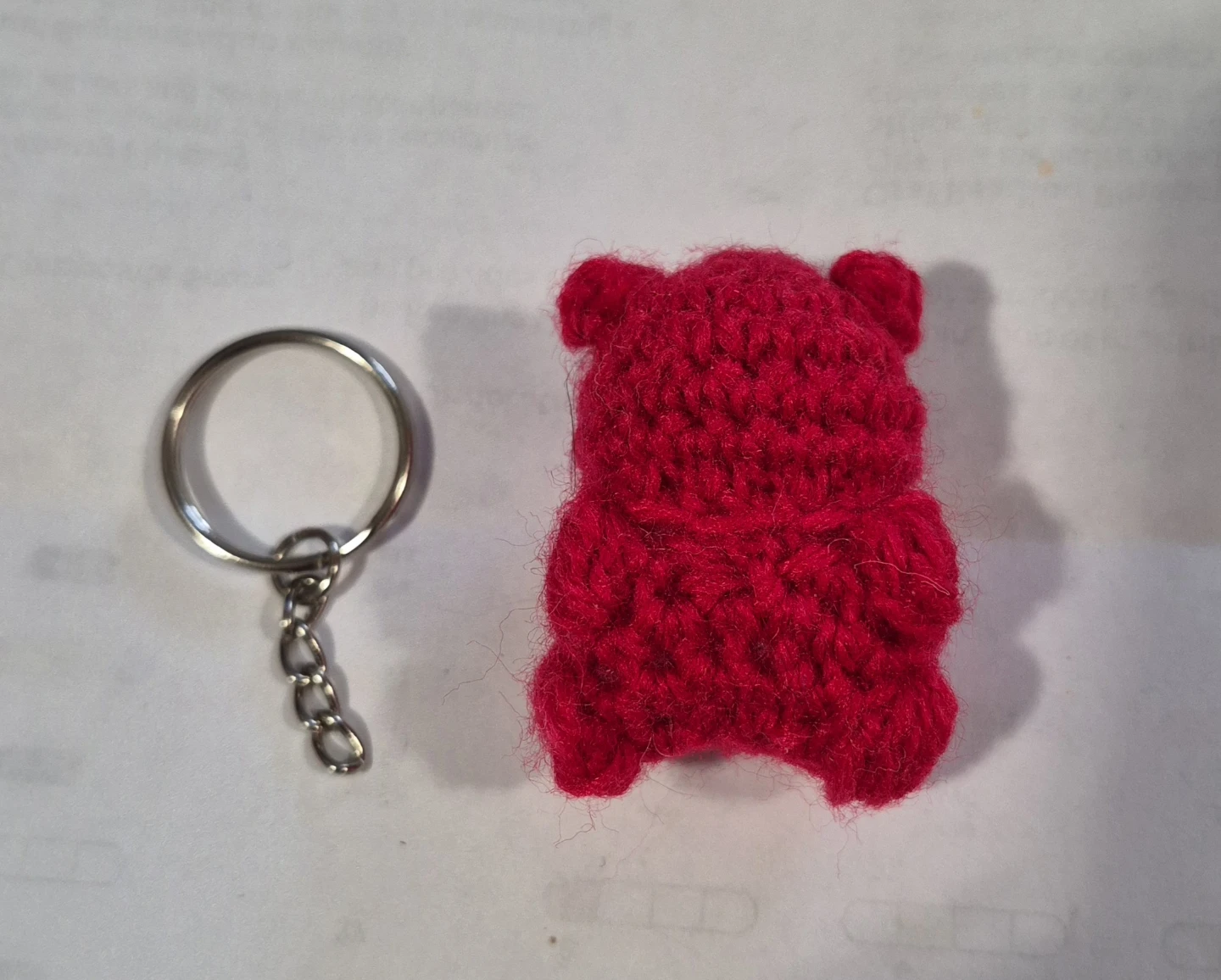 Handmade Crocheted Red Bear Keychain Charm