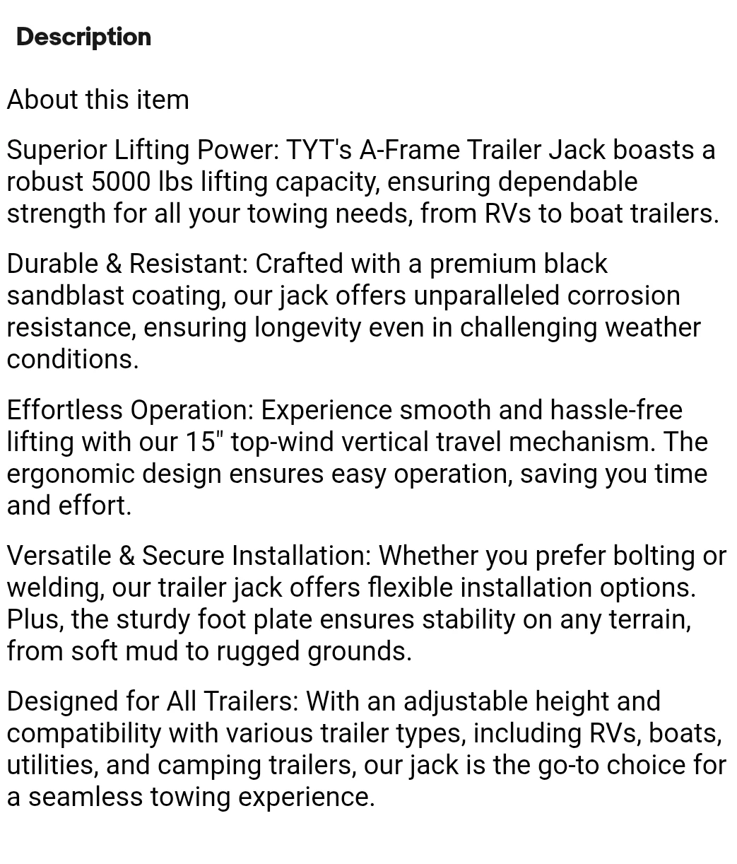 TYT 5000 lbs A-Frame Trailer Jack - photo 5