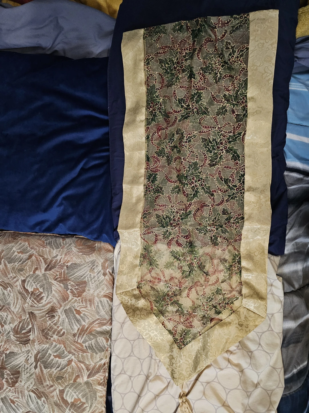 Christmas Holly & Ribbon Table Runner